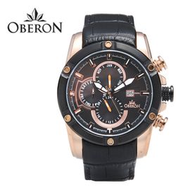 [OBERON] OB-912 RGBK _ Fashion Business Men's Watches with Leather Watch, 5 ATM Waterproof, Chronograph Quartz Watch for Men, Auto Date